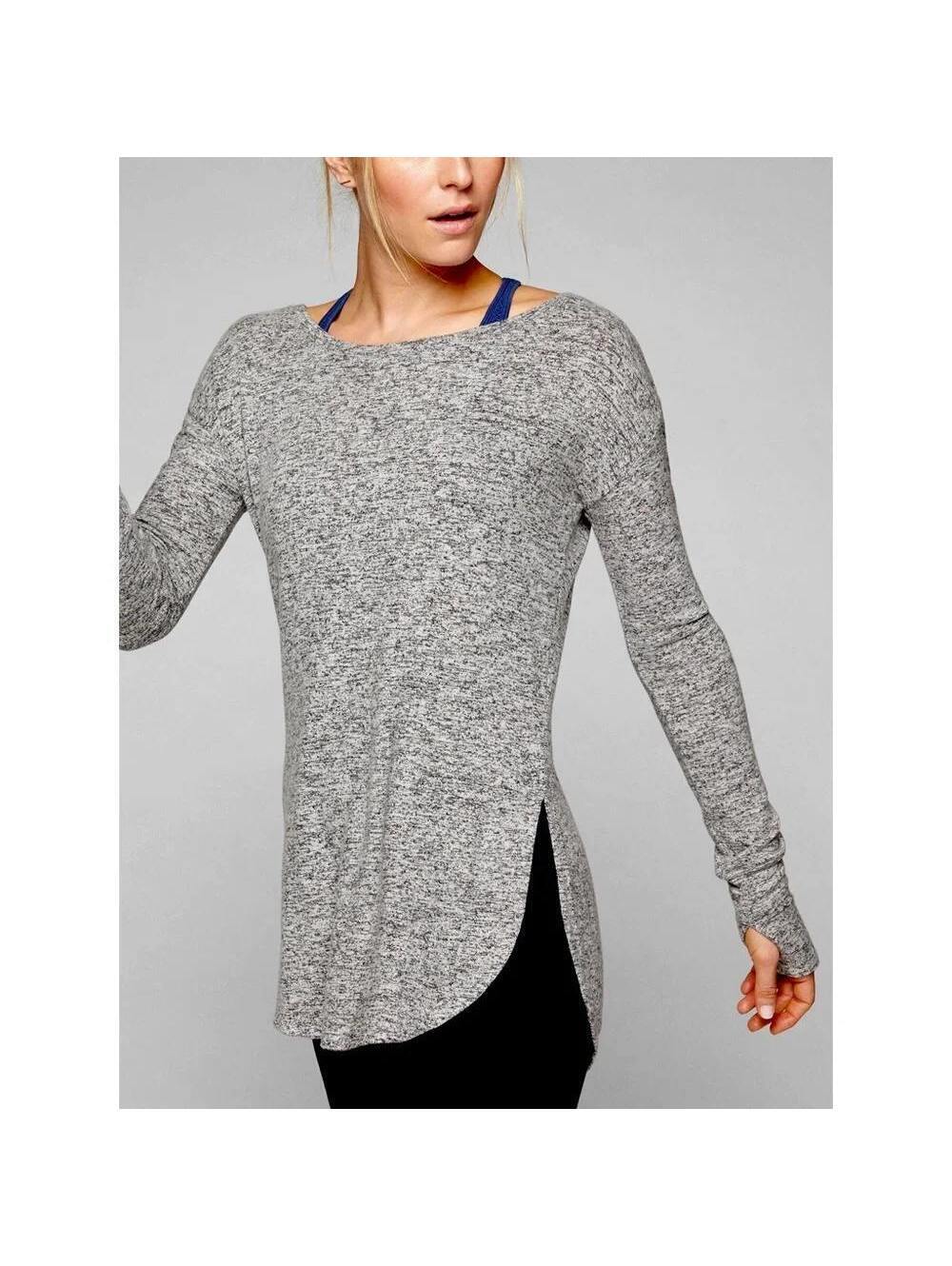 Athleta Luxe Pose Tunic Top Women XS Long Sleeve Thumb Hole Marled Grey